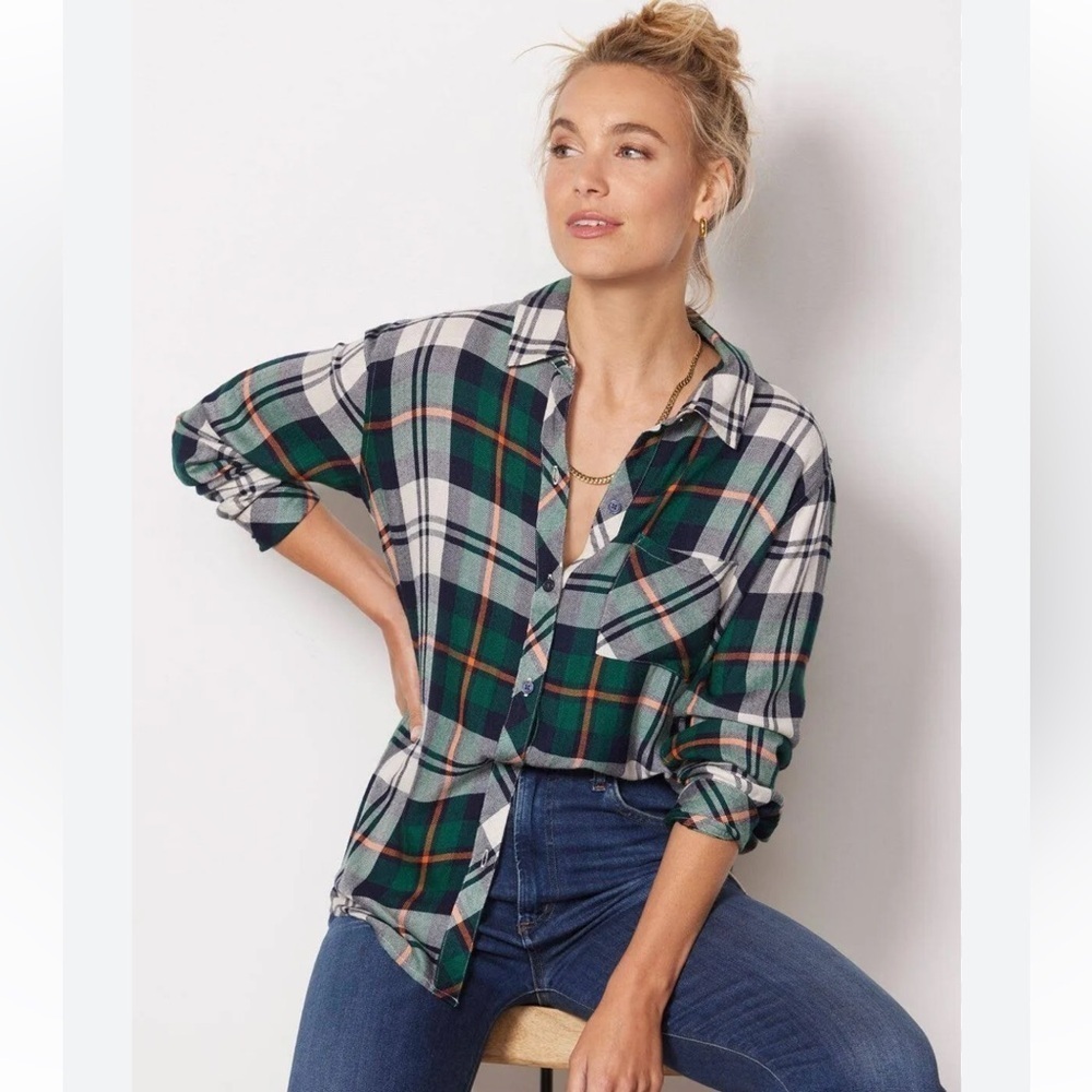 Rails Green And White Plaid Button Down Shirt - image 1